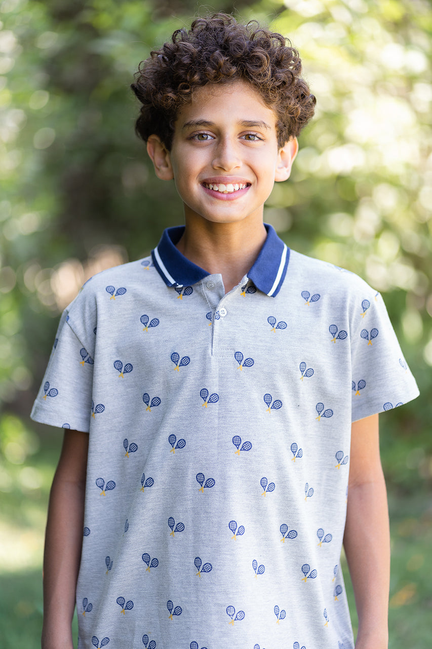 Boy's polo t-shirt - Gray allover - front view