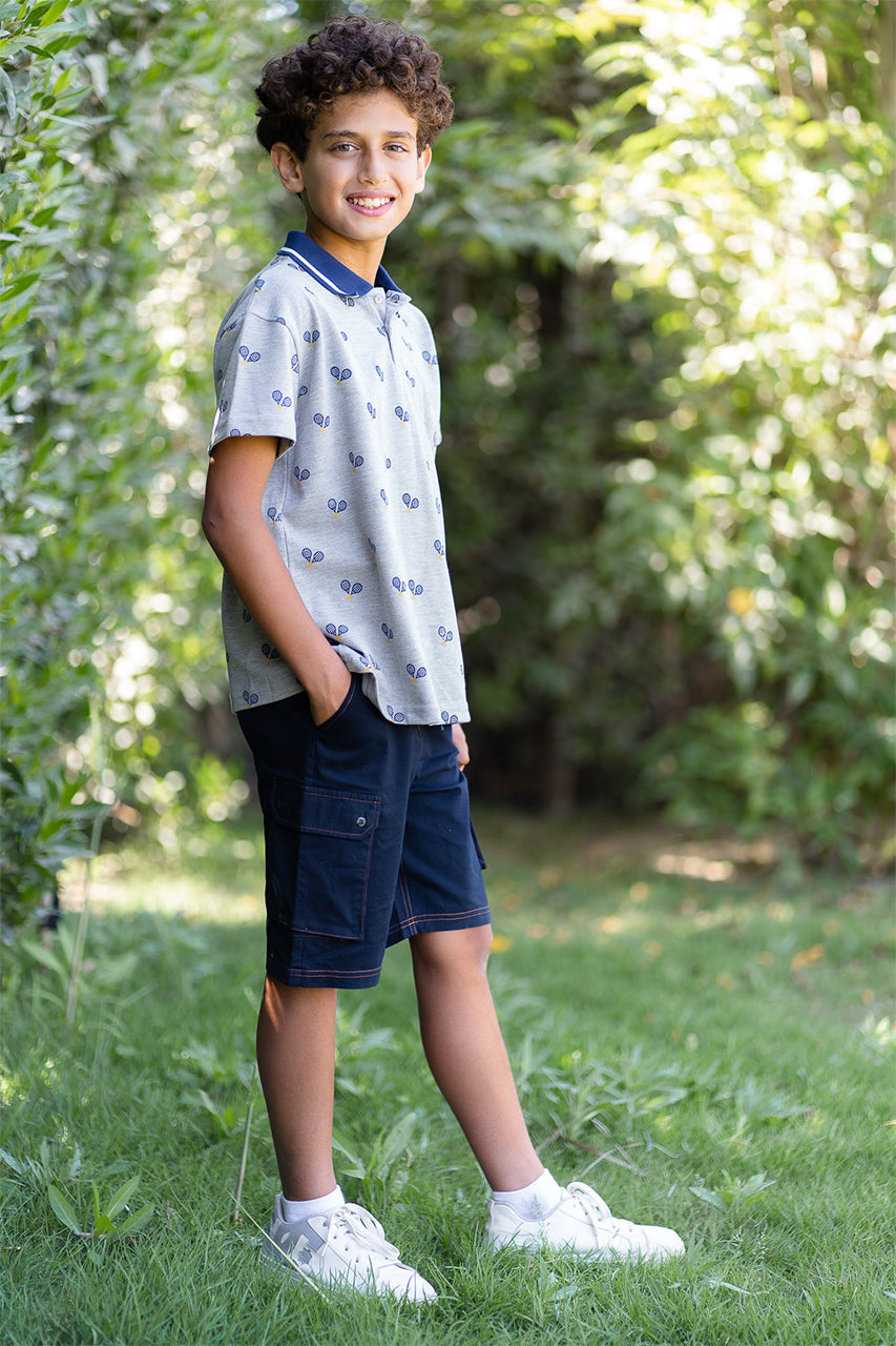 Boy's polo t-shirt - Gray allover - side view