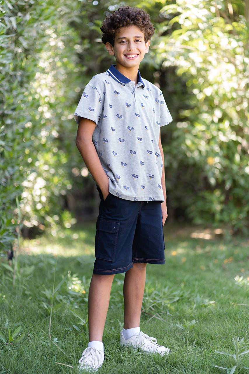 Boy's polo t-shirt - Gray allover - side view