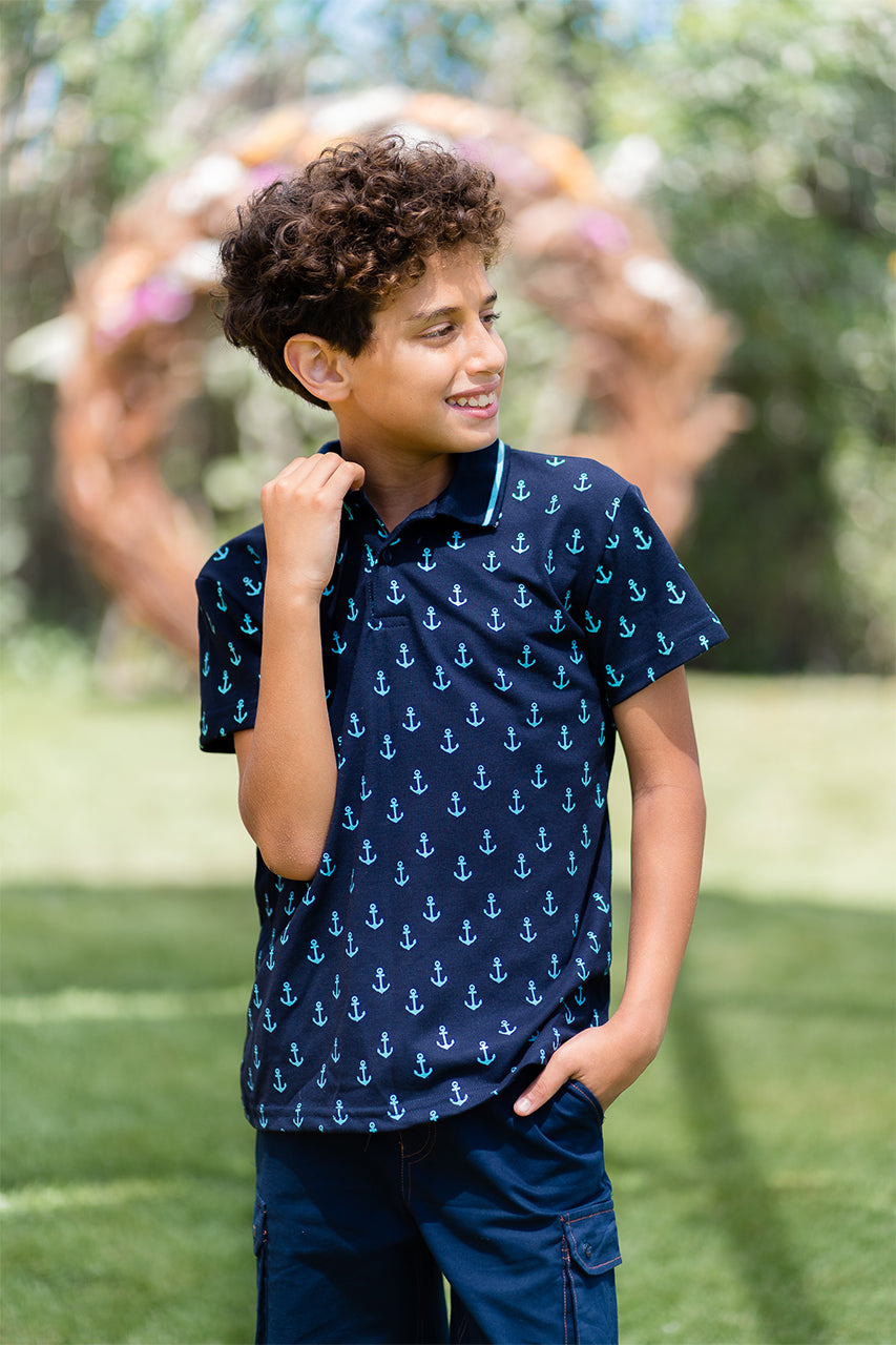 Boy's polo t-shirt - Navy allover