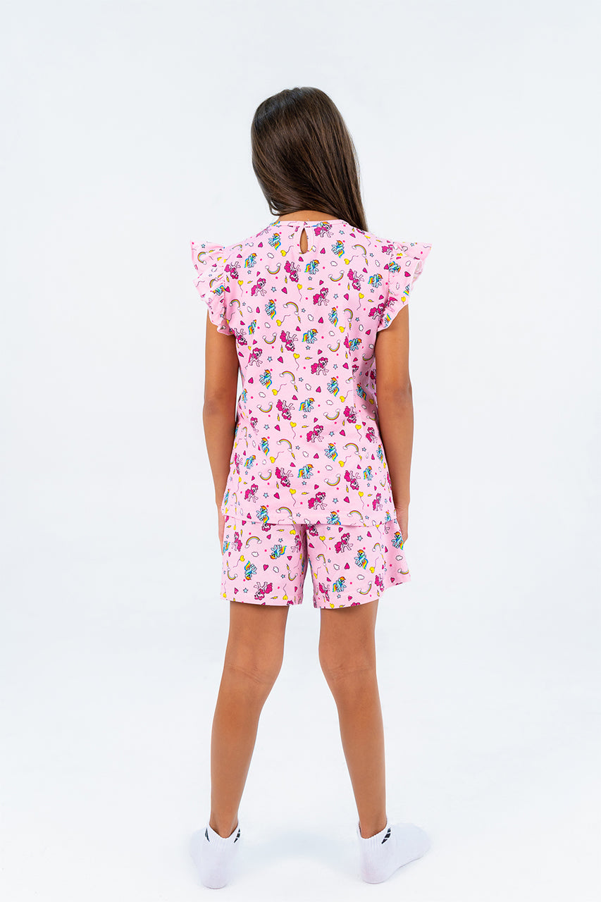 Girls short pajamas Cotton & short sleeves - Unicorn allover print - back view