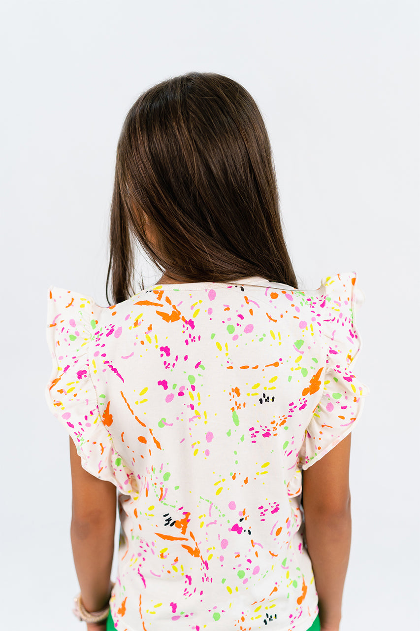 Girls Ruffle shirt with chill out printed - view back