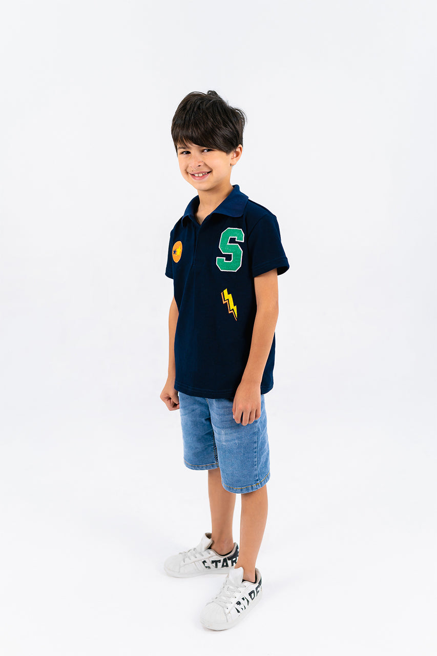 Boy's polo t-shirt with star printed - Navy