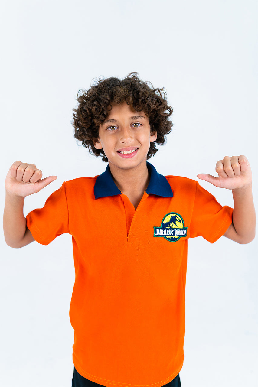 Boy's polo t-shirt with jurassk world printed - Orange- zoom in view