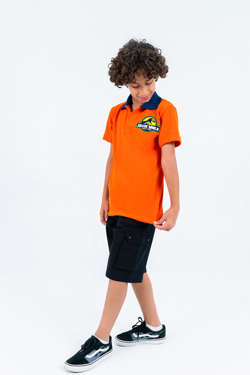 Boy's polo t-shirt with jurassk world printed - Orange- side view