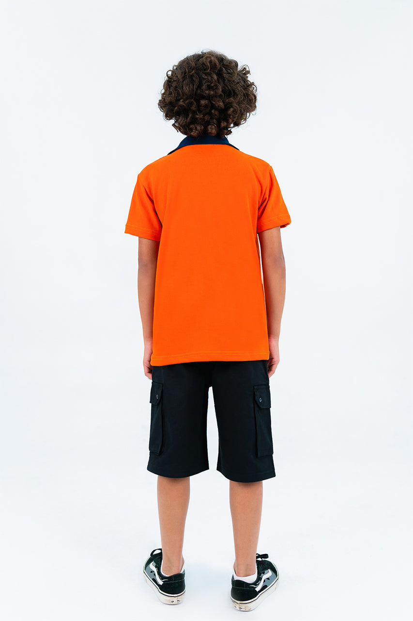 Boy's polo t-shirt with jurassk world printed - Orange- back view