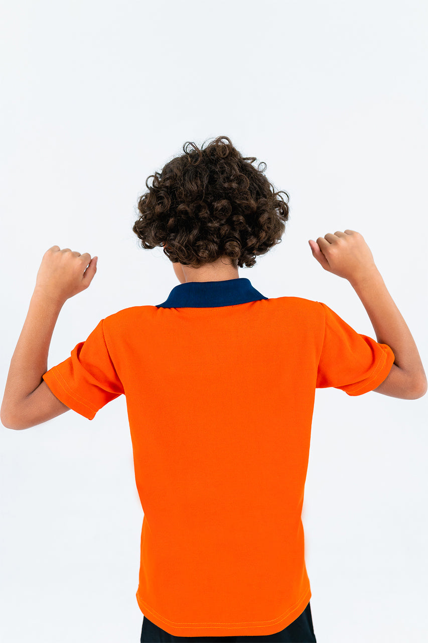 Boy's polo t-shirt with jurassic world printed - Orange