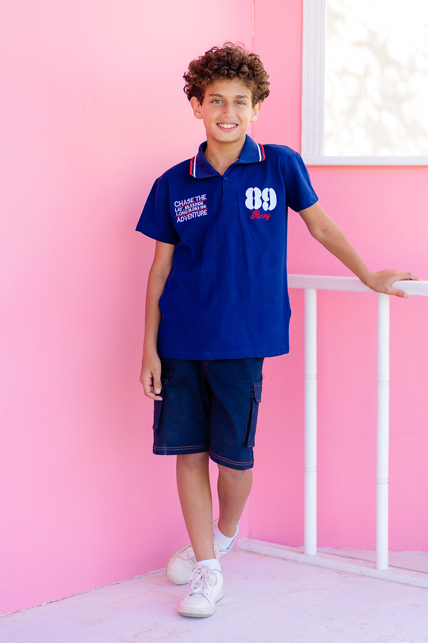 Boy's polo t-shirt - Royal - front view zoom out