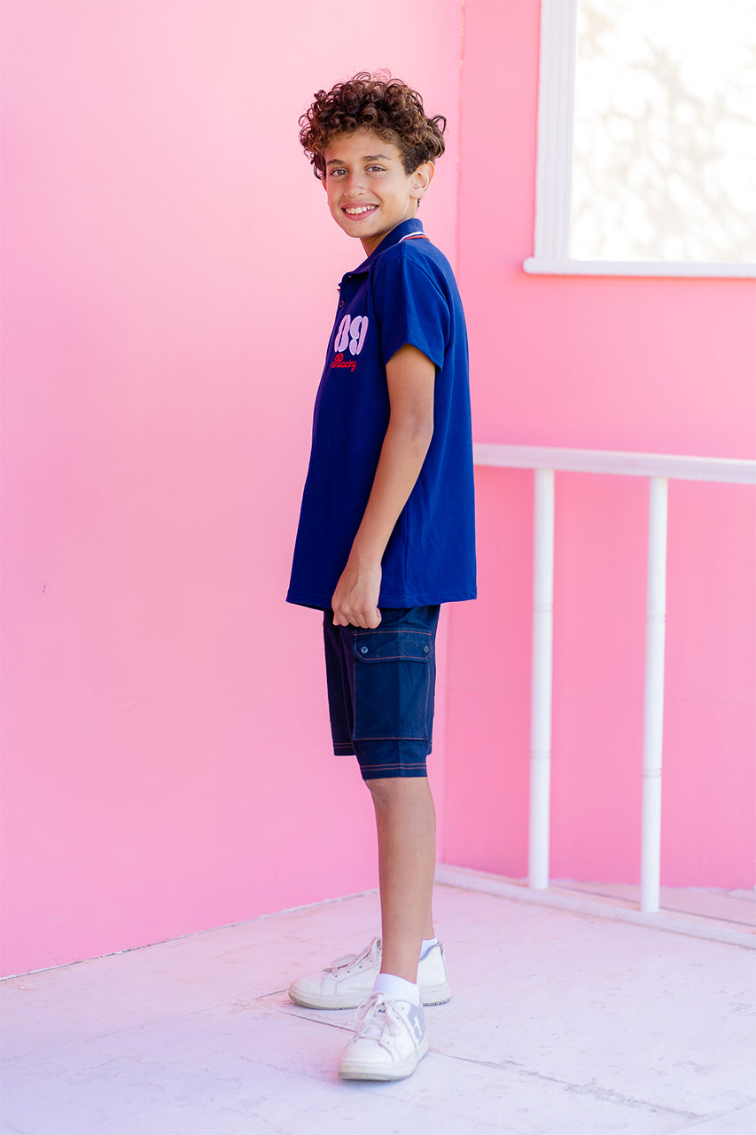 Boy's polo t-shirt - Royal - side view