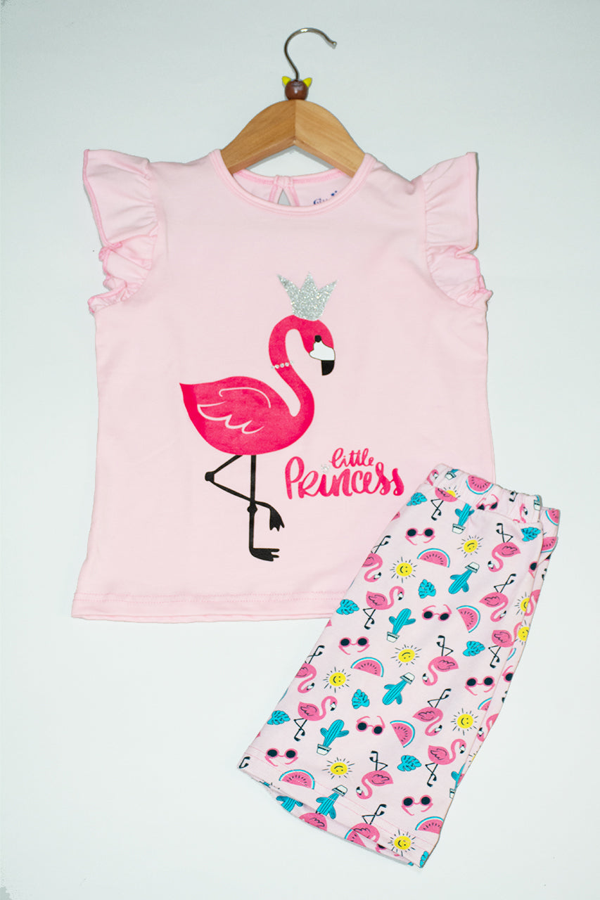 Girls short pajamas Cotton & short sleeves - Little flamingo - 2 pieces