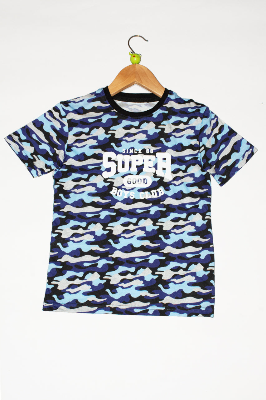 Boys cotton t-shirt for Summer with super army blue design