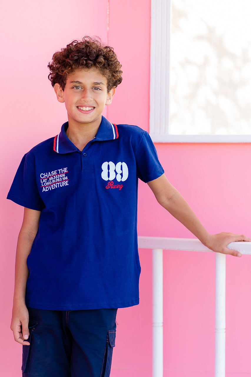 Boy's polo t-shirt - Royal - front view