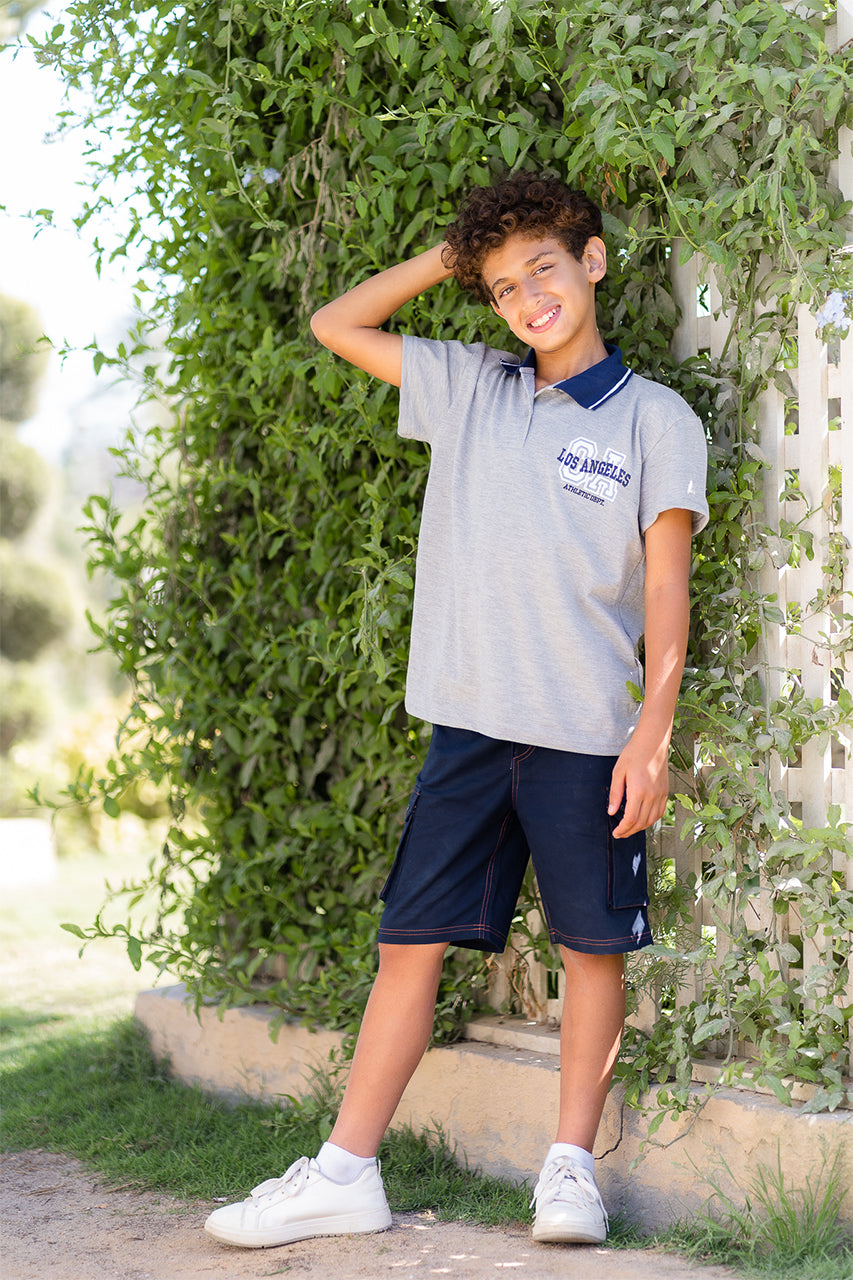 Boy's polo t-shirt - Gray - side view