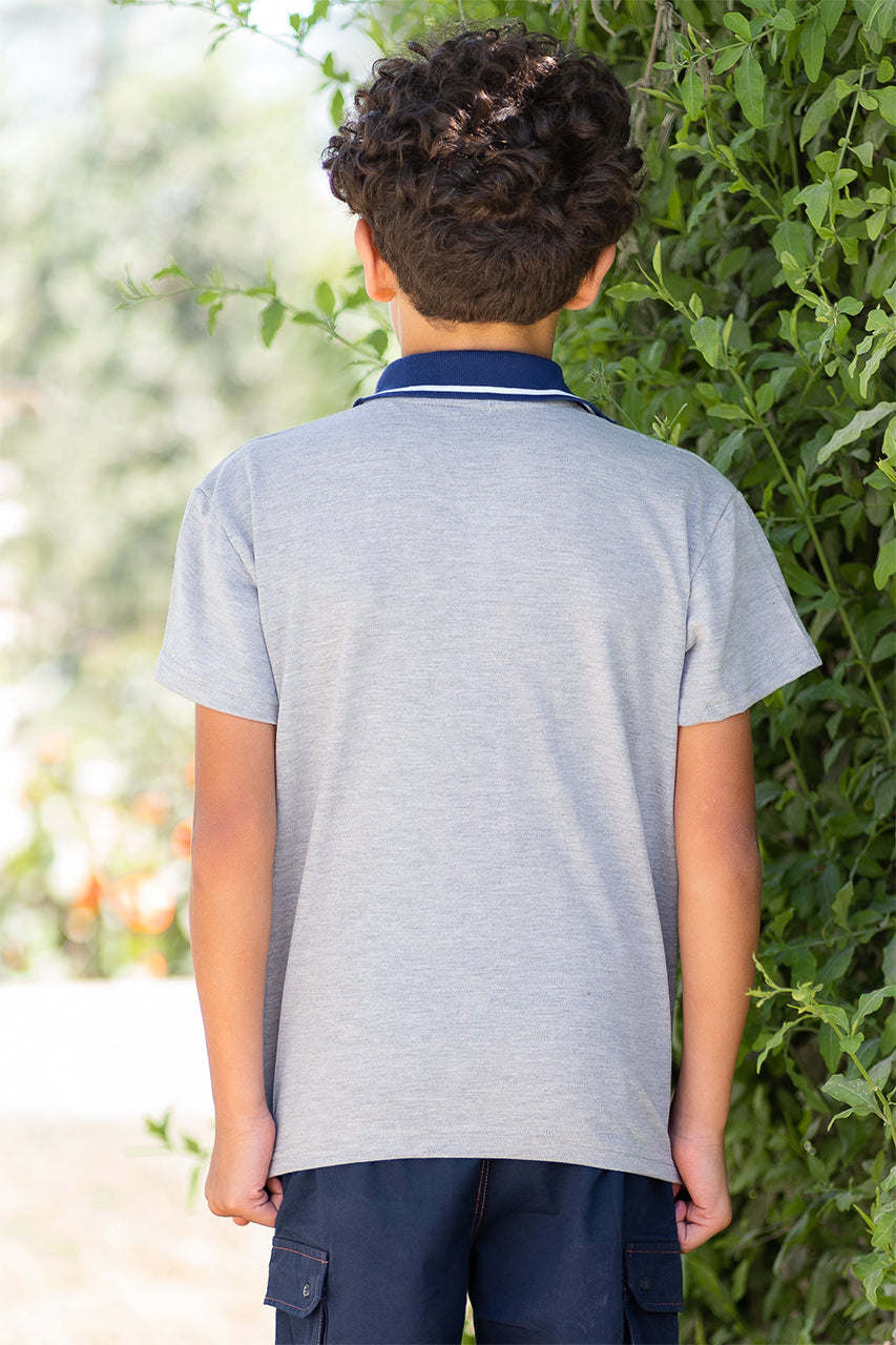 Boy's polo t-shirt - Gray - back view