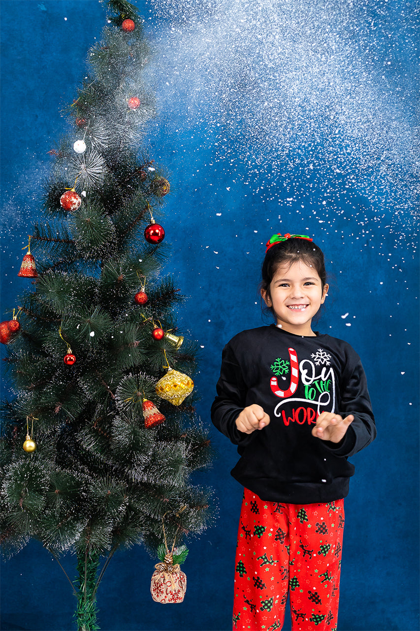 Winter Christmas pajamas with Joy to the world embroidery