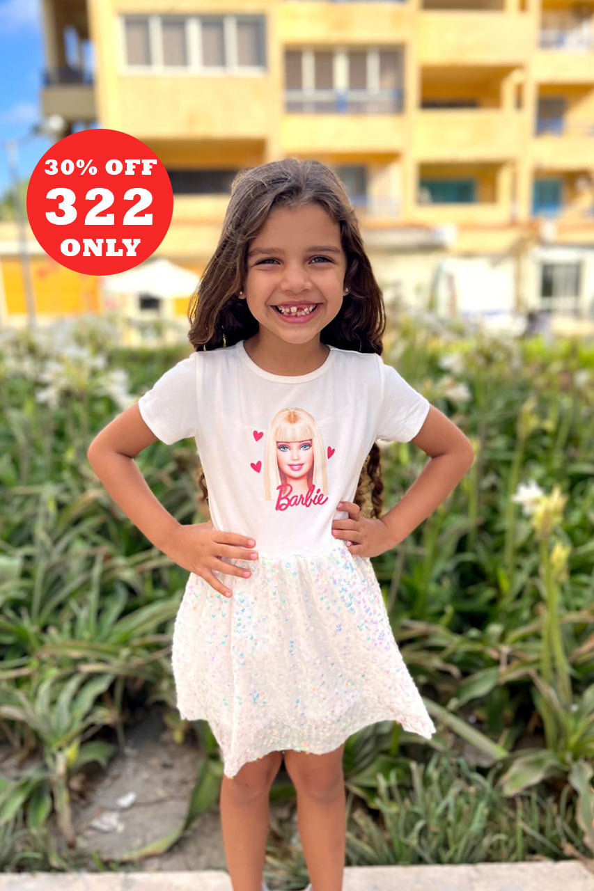 Girls' Barbie sequins dress - White