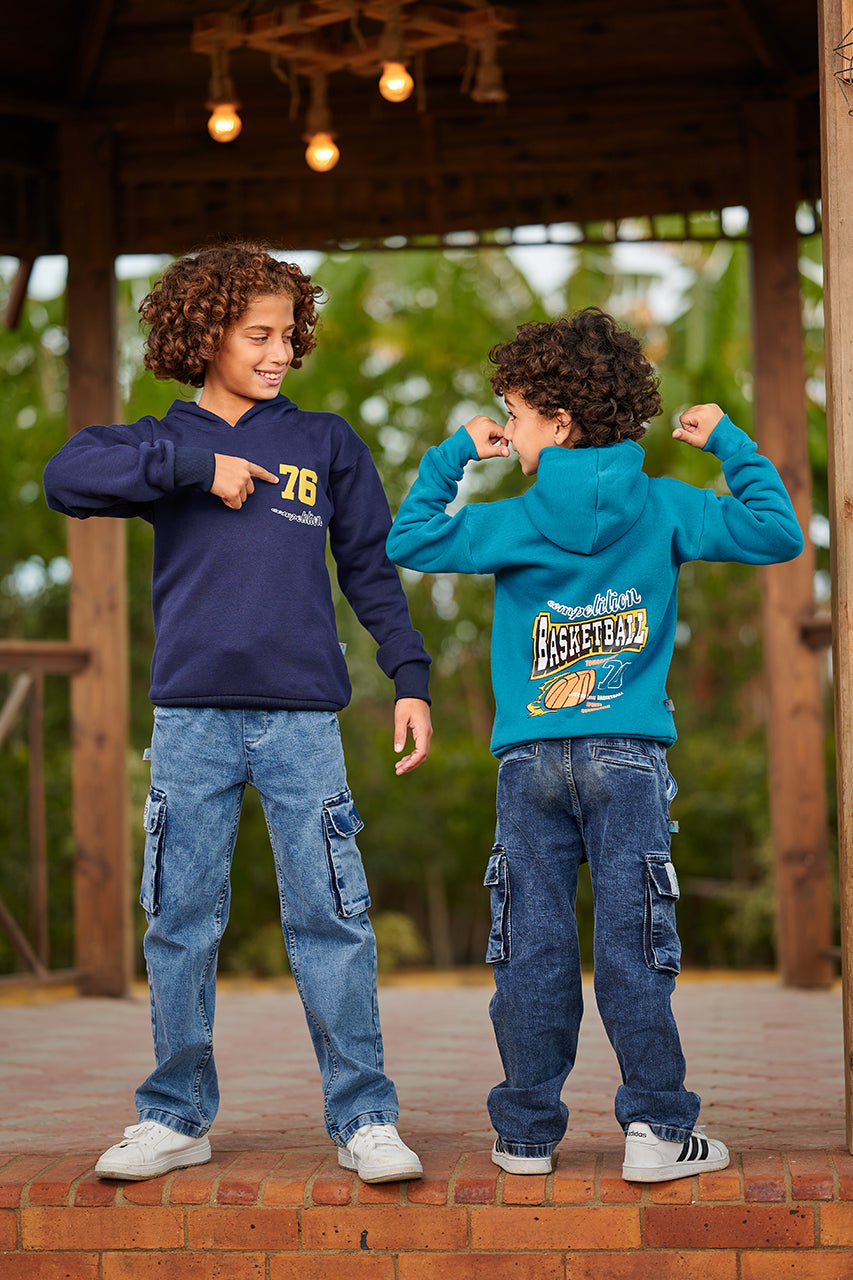 Boys' Hoodies Sweatshirt with basketball printed - pine green