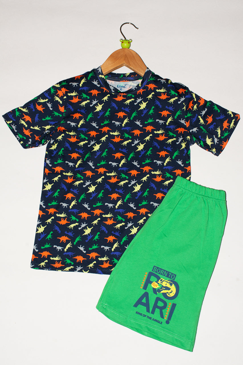 Boys' cotton short pajama with dinosaur allover - 2 pieces 