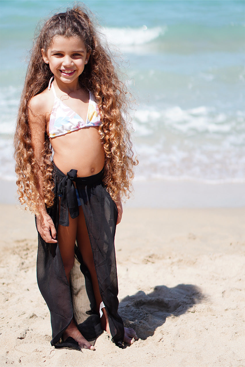 Black Chiffon Beach Skirt for Kids front view