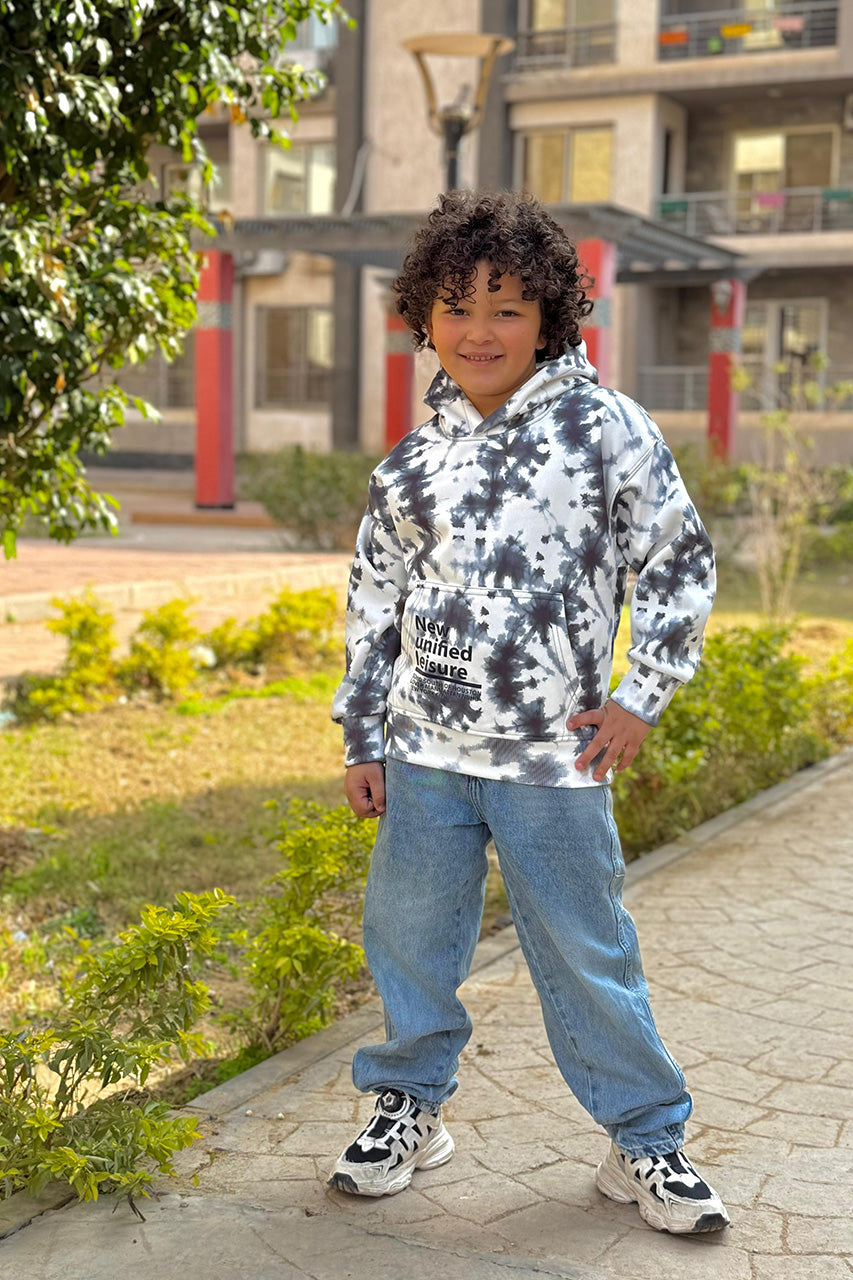 Boy's hoodie in Gray Tie dye