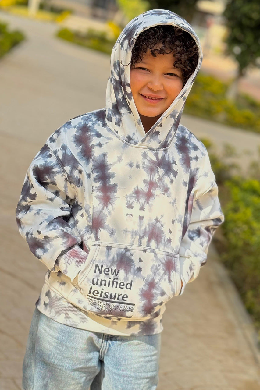 Boy's hoodie in Gray Tie dye - front view