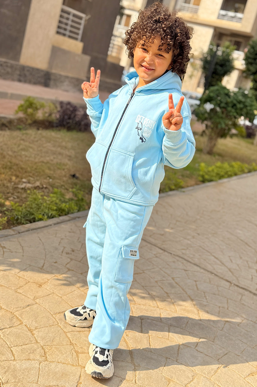 Boy's zip-up hoody with get ready printed Baby blue - side view