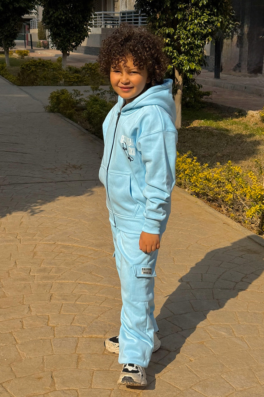 Boy's zip-up hoody with get ready printed Baby blue -A hoody that can be coordinated with pants of the same color from Cuddles Store