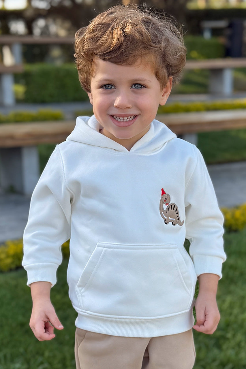 Boys hoodie with kangaroo printed White - front view