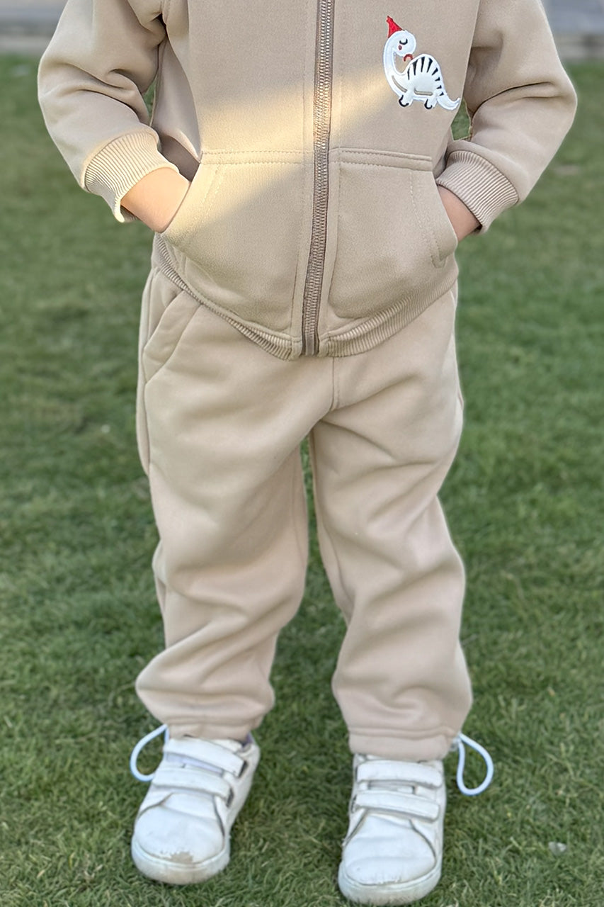 Boys melton jogger pant - Beige - front view