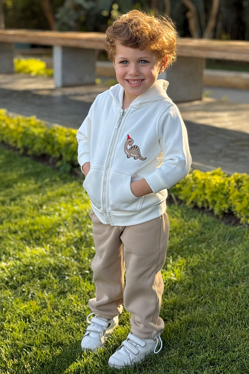 Boys melton jogger pant Beige - side view 