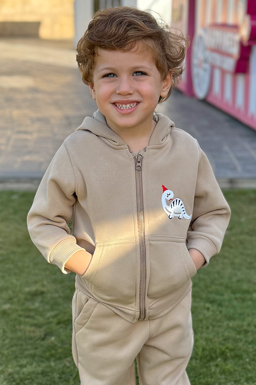 Boys zip-up hoodies with kangaroo printed Beige - zoom in