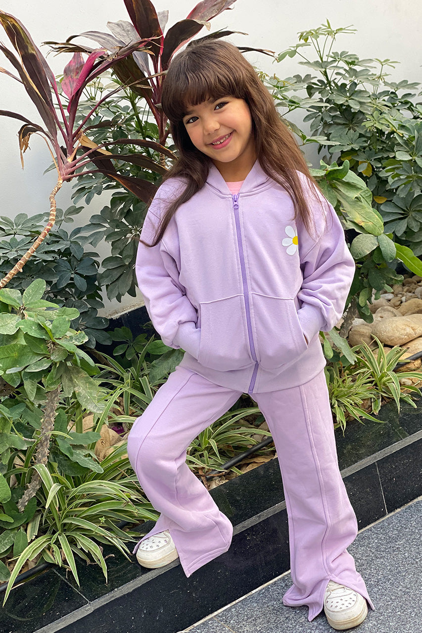 Girls Flare Charleston Pants with Front Slits leg Lavender - front view