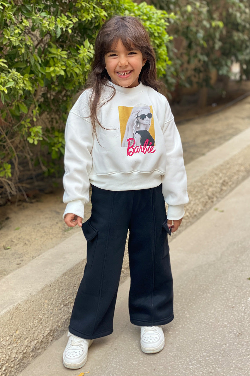 Girls Melton Sweatshirt with Barbie printed and text design whit 4 - 14 years old