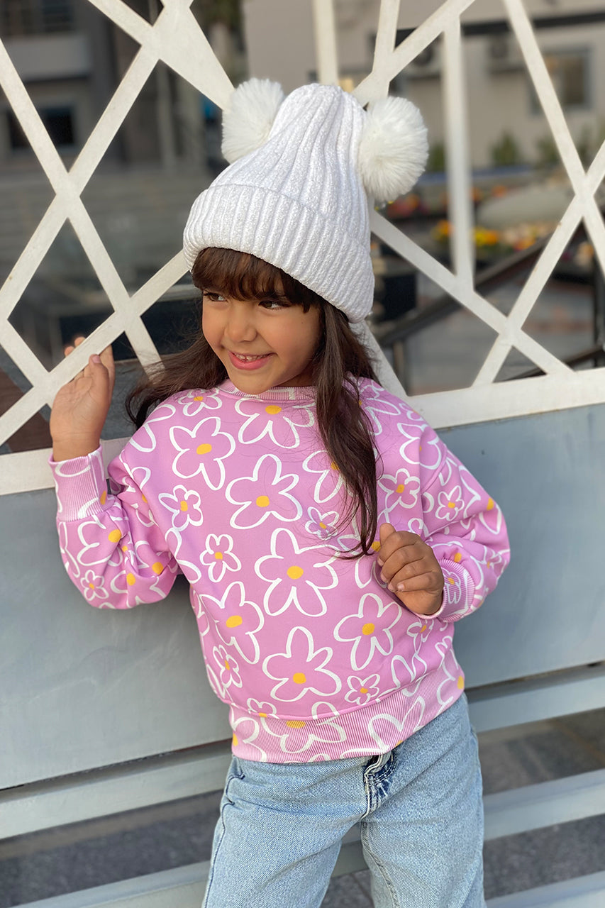 Girls Melton Sweatshirt with roses allover - Lavander - side view