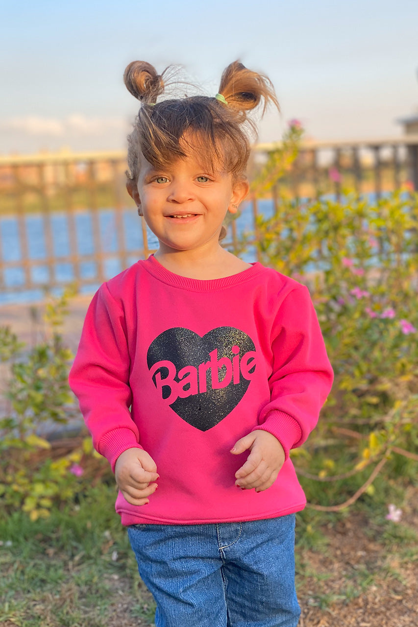 Girls Sweatshirt with Barbie printed - Fuchsia