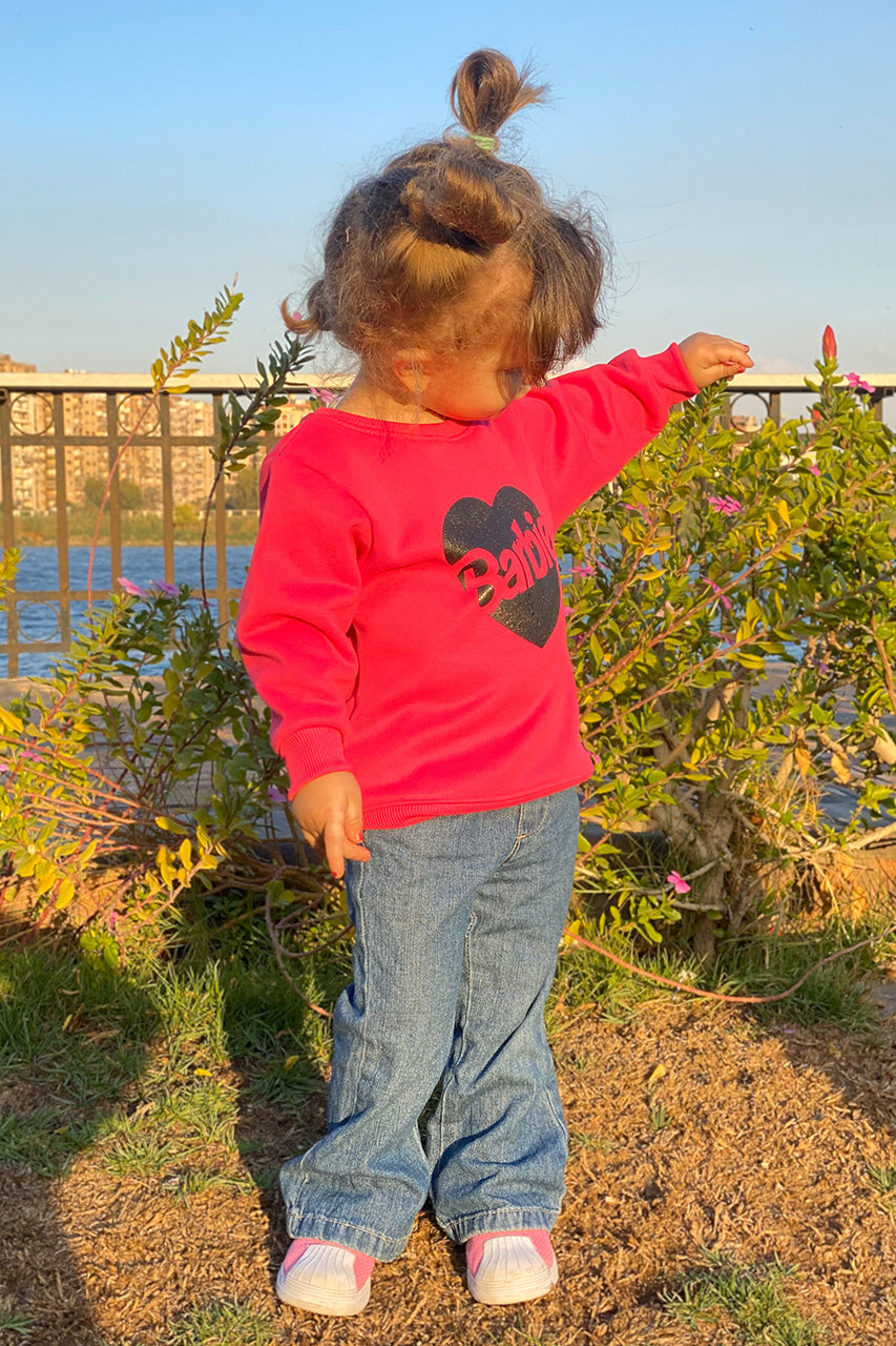 Girls Sweatshirt with Barbie printed - Fuchsia in side view