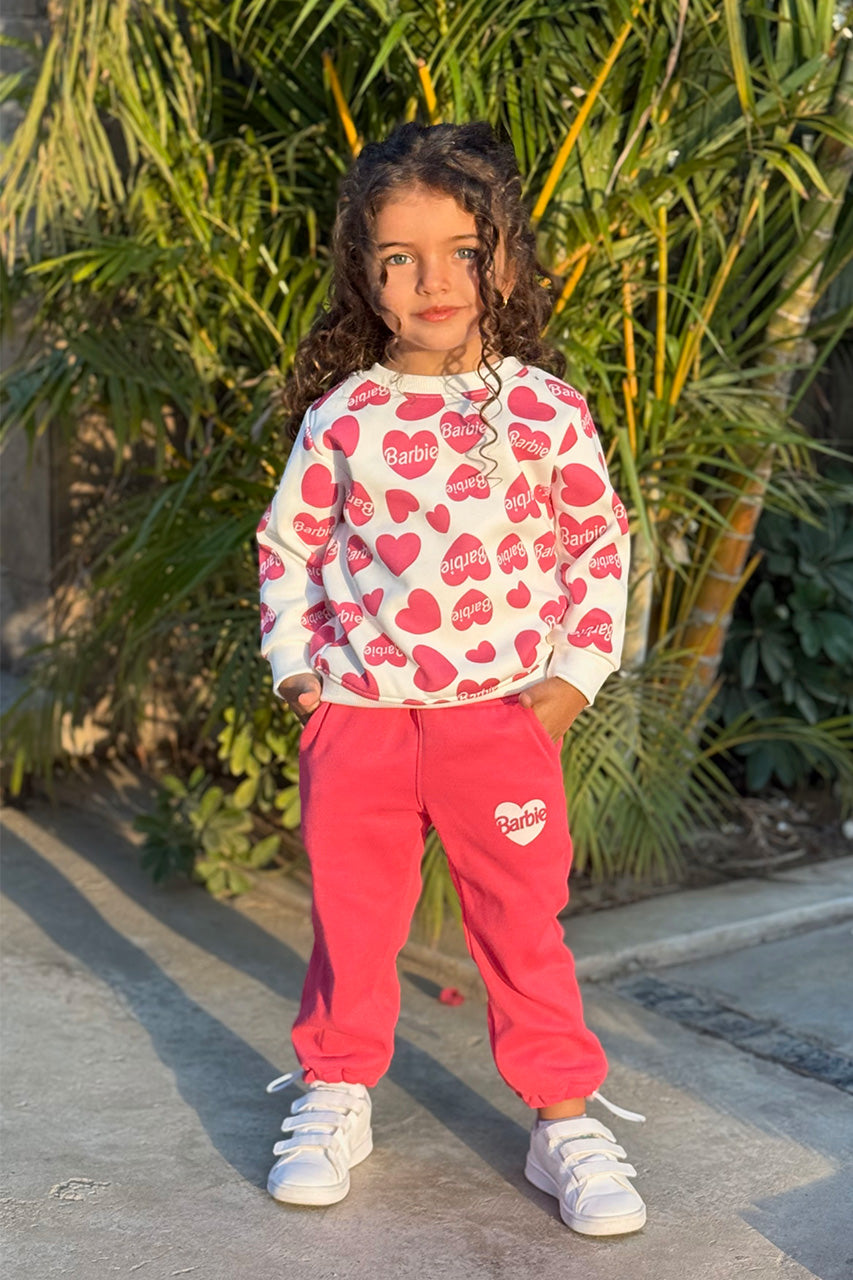 Girls Sweatshirt with allover printed-Pink - side view