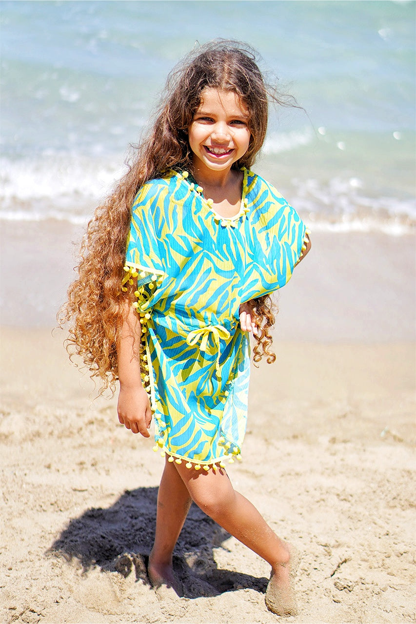 Girls' beach cover up wear with accessories - Green allover