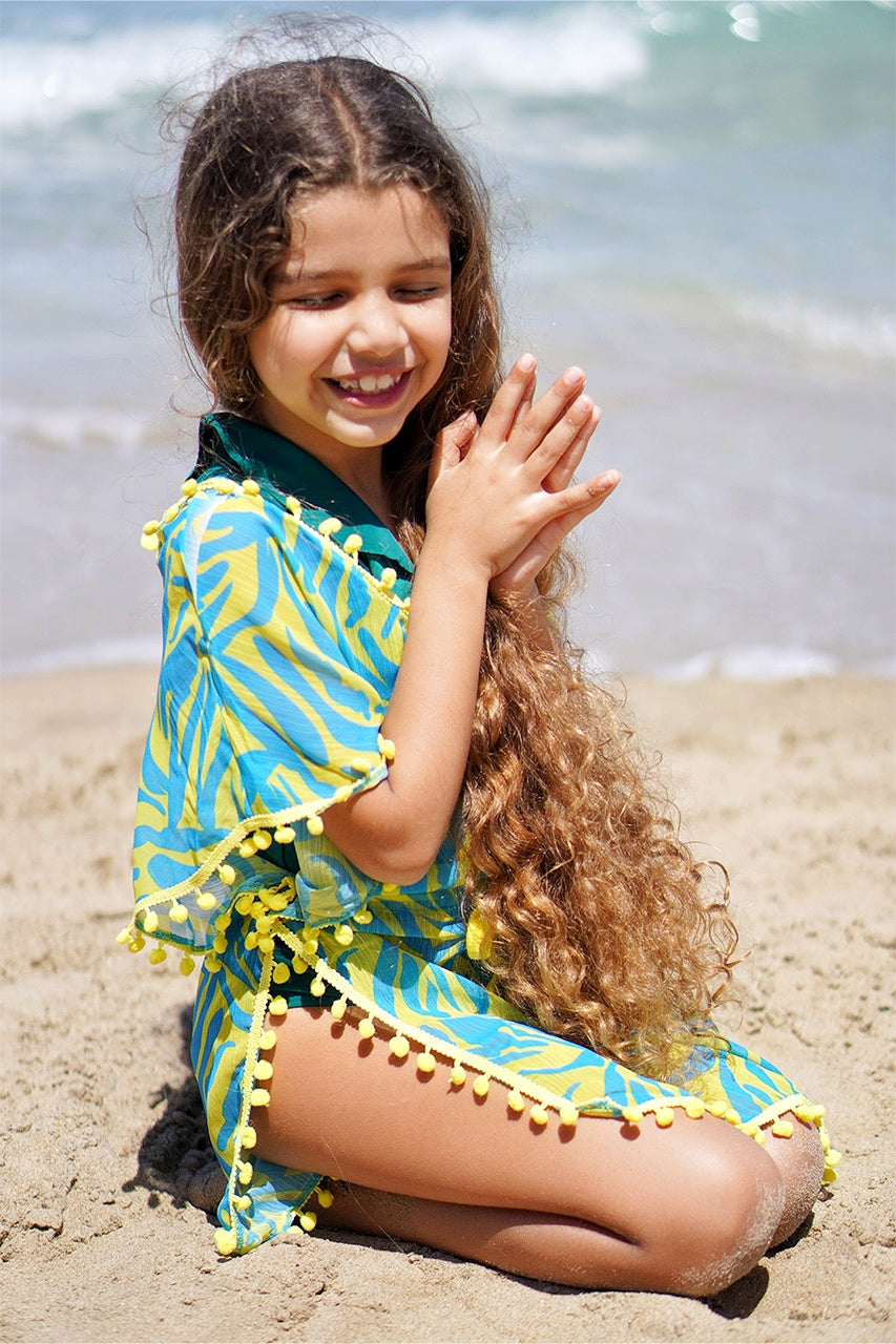 Girls' beach cover up wear with accessories Green allover - side view