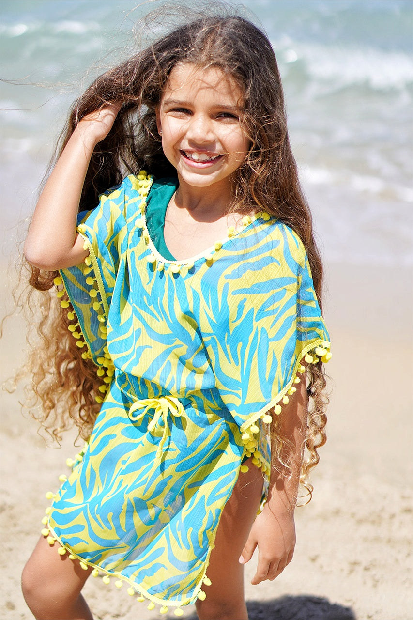 Girls' beach cover up wear with accessories Green allover zoom in