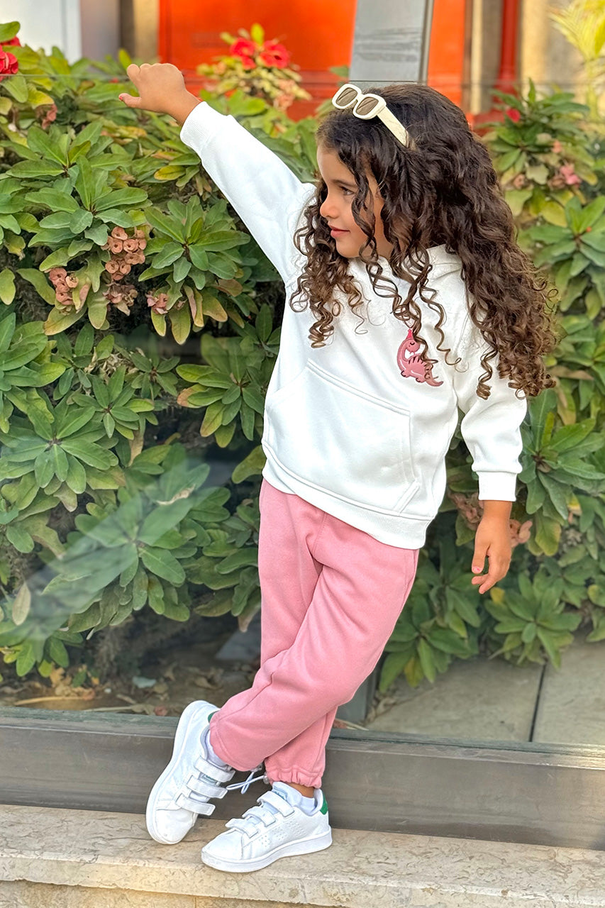 Girls hoodie with kangaroo printed-white - front view