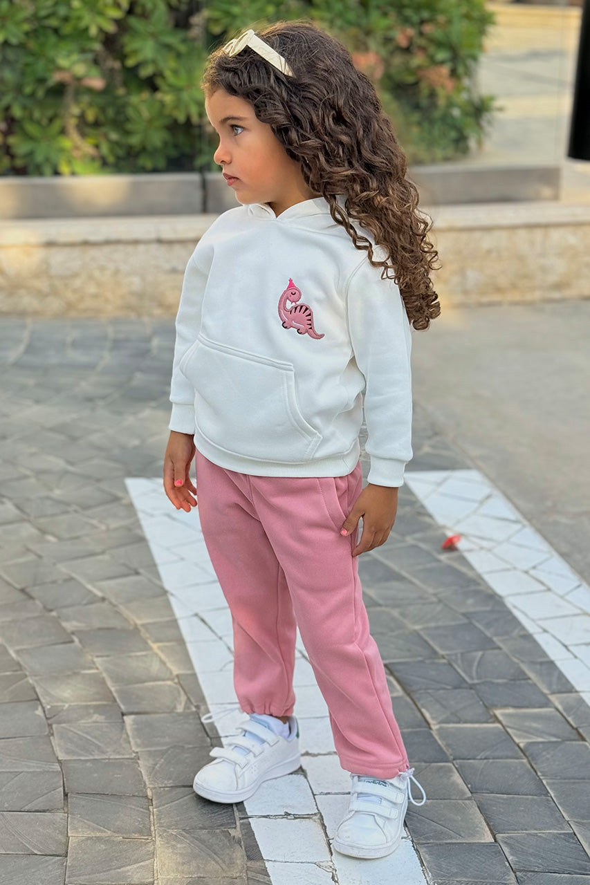 Girls hoodie with kangaroo printed-white 