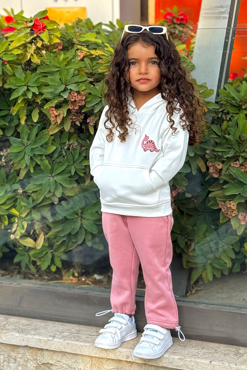 Girls hoodie with kangaroo printed-white - front view 2