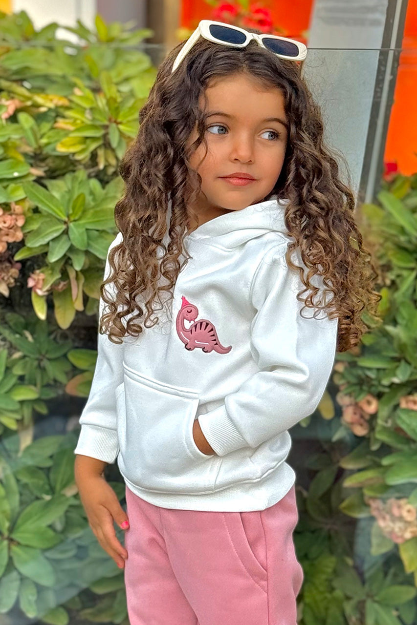 Girls hoodie with kangaroo printed - white - side view