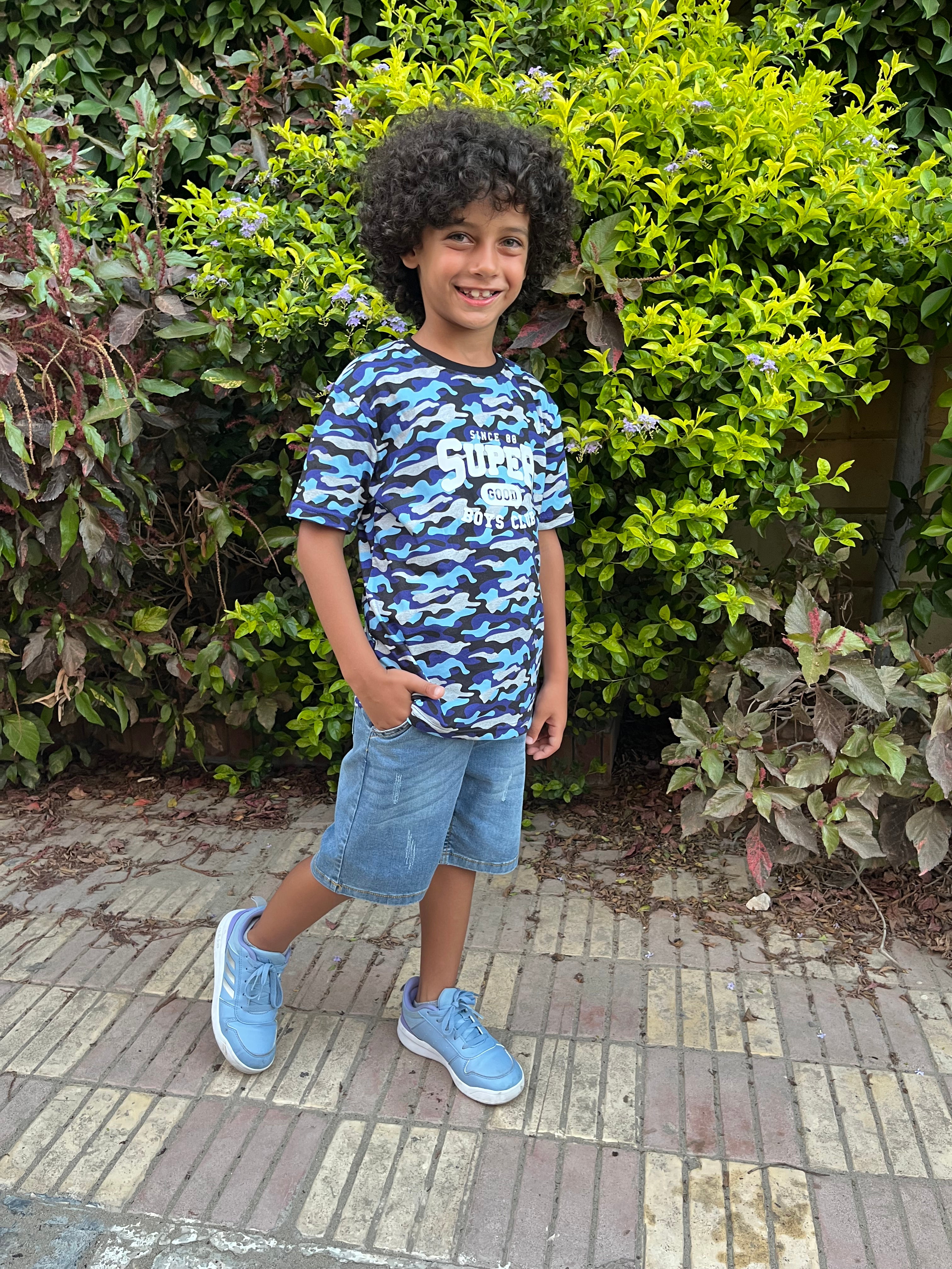 Boys cotton t-shirt for Summer with super army blue design