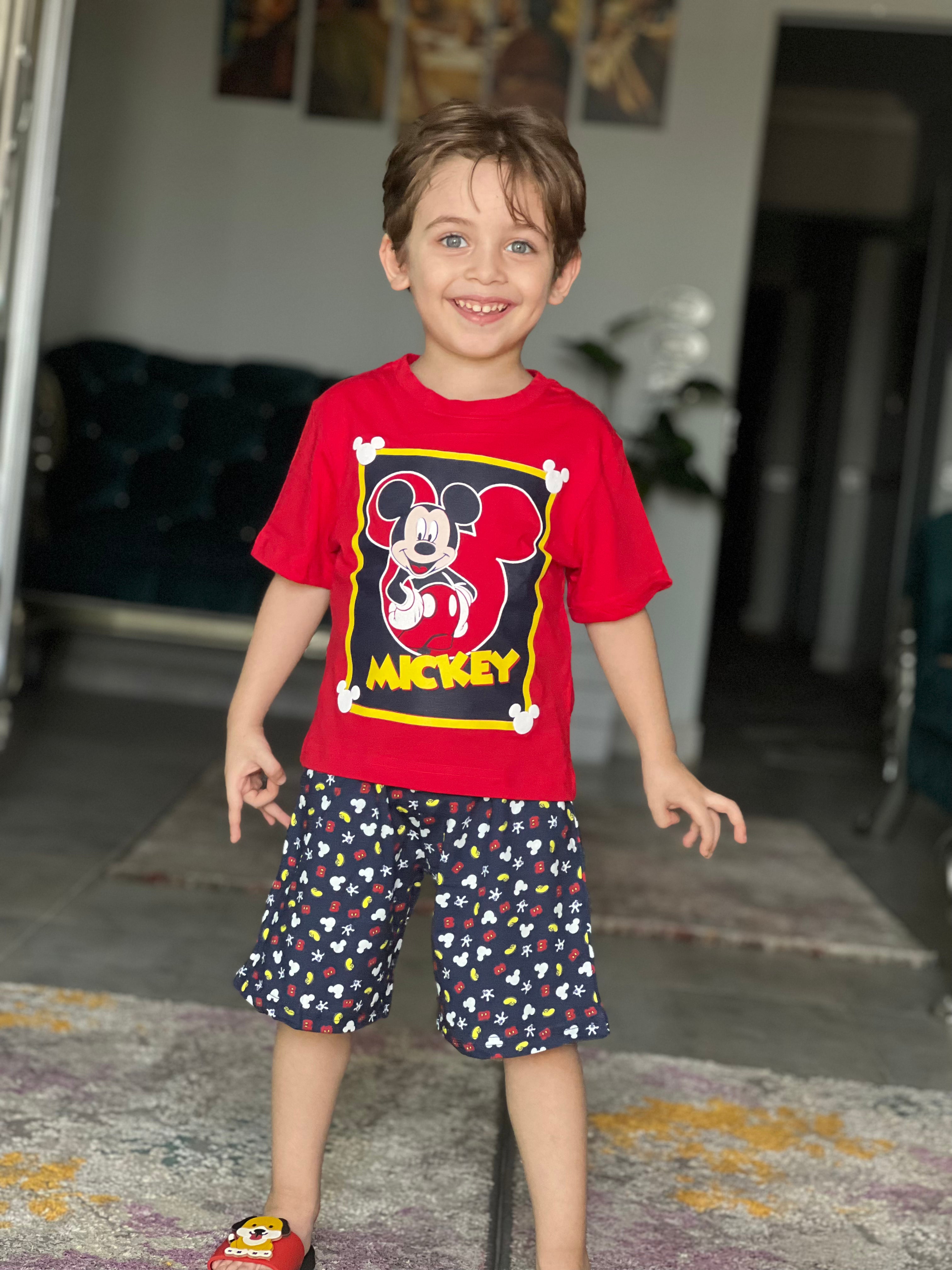 Boys Cotton Short Pajamas with Mickey Mouse printed -red