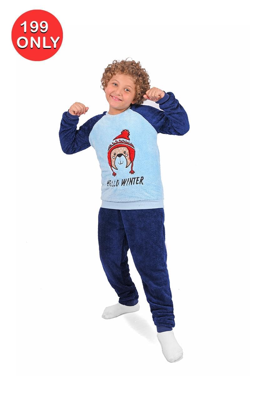 Boy's winter Fur pajamas with Icy Teddy design