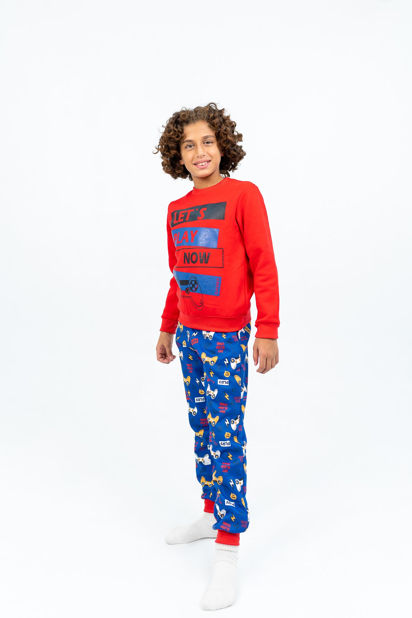 Boy's winter red pajamas with PlayStation printed - allover
