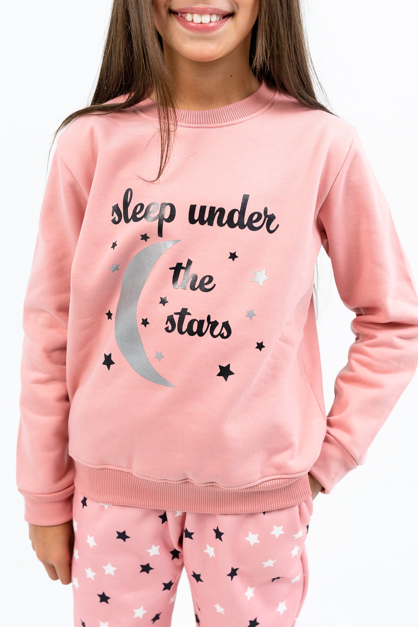 Girl's Kashmir winter pajamas with 'sleep under the stars' print