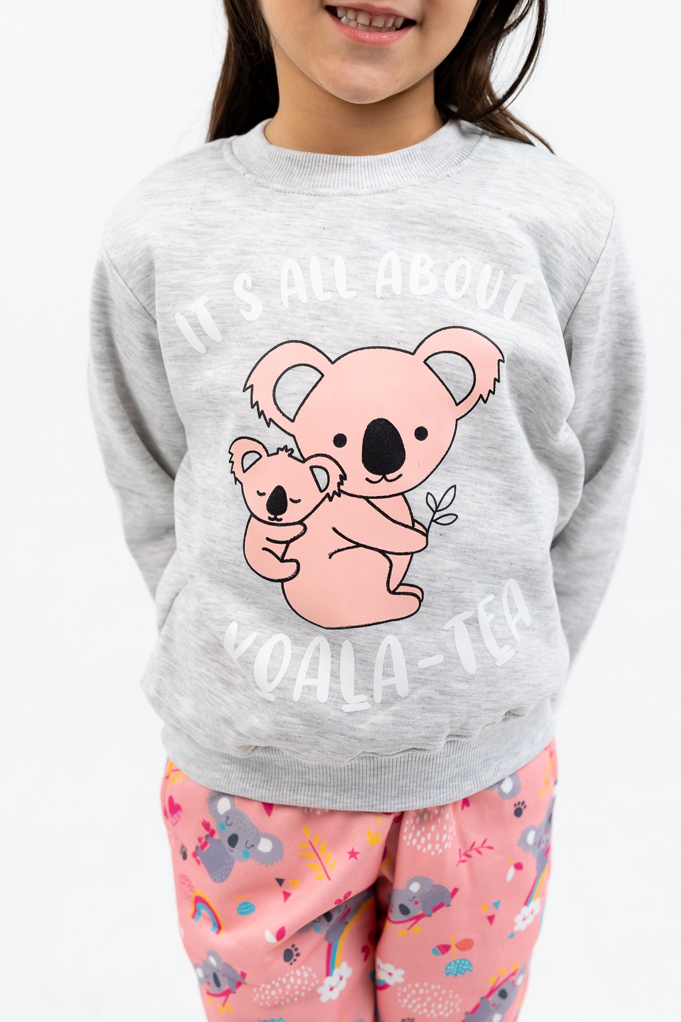 Girl's Gray winter pajamas with Koala printed allover